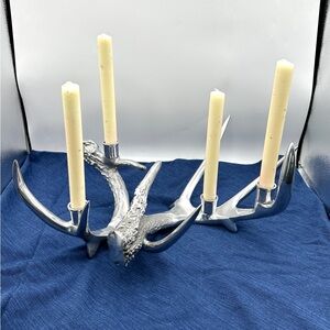 Antler Candle Holder, Silver Aluminum. Holds four candles.